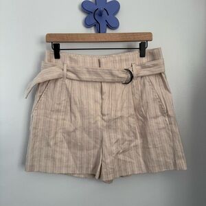 Banana Republic 10 Belted Shorts High Waist Stripe Linen Blend Minimal Tan Beige